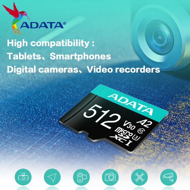 ADATA Memory Card A2 V30 Microsd TF Card 512gb 256gb 128gb 64gb Micro SDXC U3 Class10 Cards for phone Camera Flash Micro SD Card