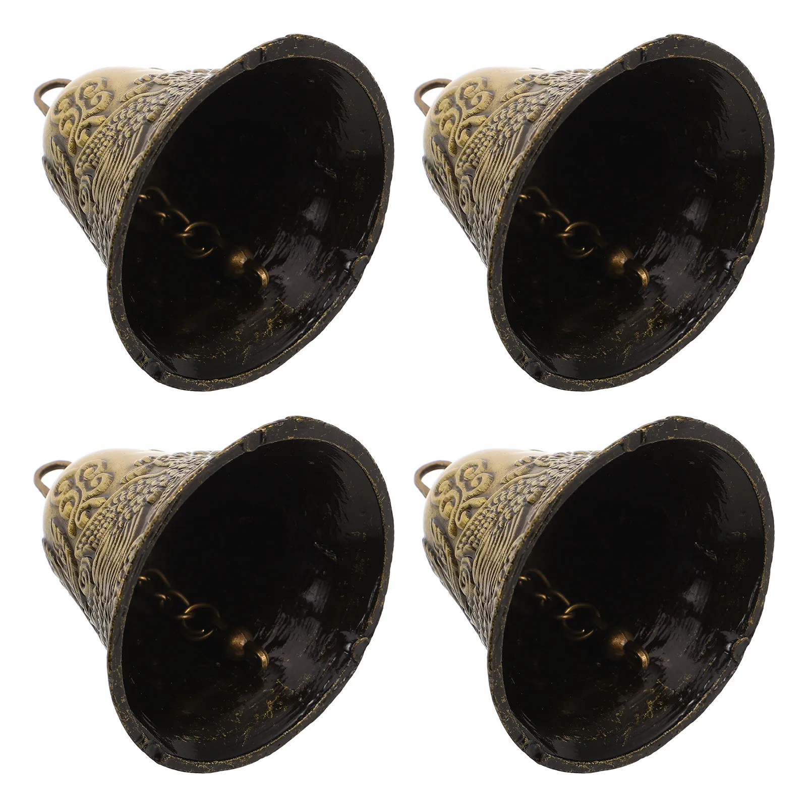 

4pcs Vintage Bronze Bells Christmas Tree Pendant Rustic Alloy Hanging Bell Ornament Dragon Phoenix Design Holiday Decoration