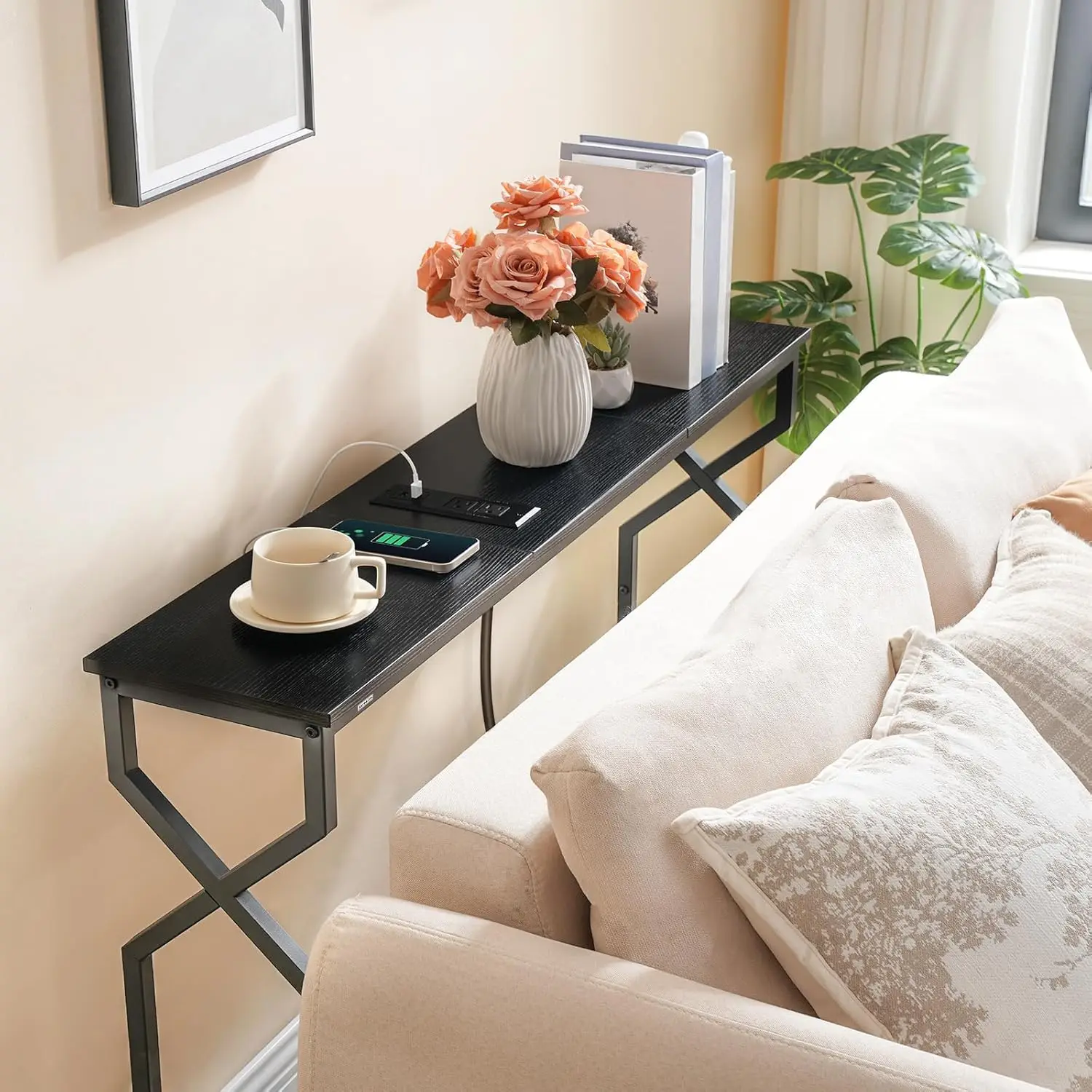 44.9" Narrow Console Sofa Table with Power Station, USB Ports & Outlets for Living Room Entryway