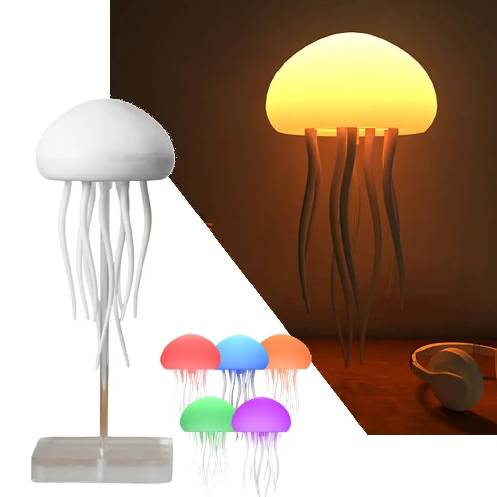 Modern Jellyfish Table Lamp Cartoon Dancing Jellyfish Bedside Lamp Adjustable Color LED Night Light Birthday Gift for Kids Adult