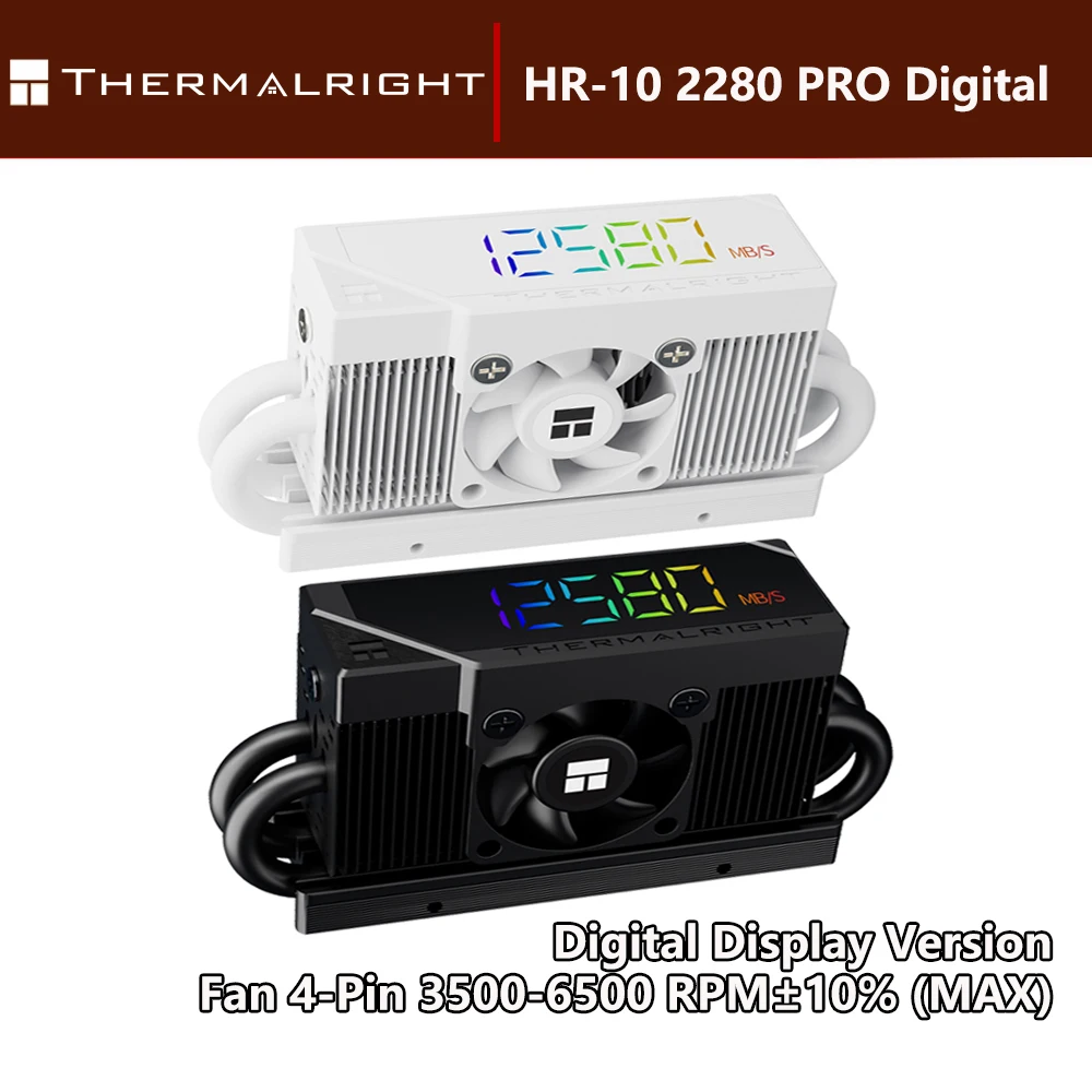 Thermalright HR-10 2280 PRO DIGITAL M.2 SSD Cooler With Screwdriver 5mmx4Units Heatpipe 30x30x10mm 4Pin Fan Temperature Control