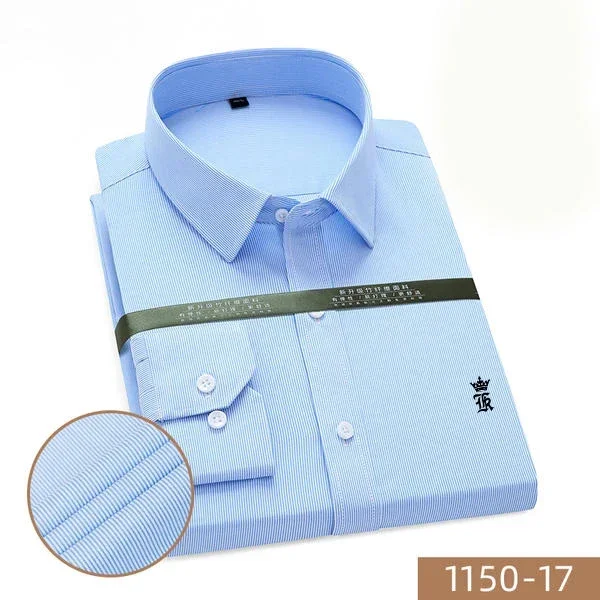 

Camisa de manga comprida de alta qualidade primavera e outono xadrez masculina, cor sólida, business casual, slim fitting stripe