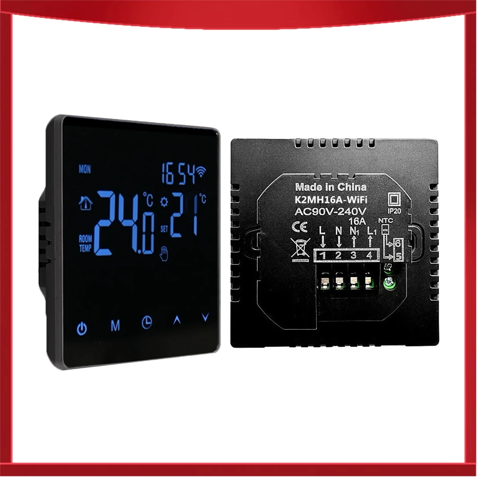 

Умный Wi-Fi термостат-регулятор температуры для водяного отопления 3А с ЖК-дисплеем, сенсорным экраном, недельным программированием и управлением через приложение Tuya