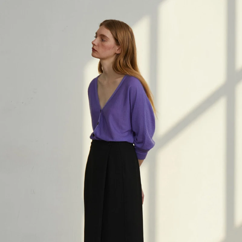 

Nordic Sle Loose Fit Wool Knitted Cardigan V-Ne Batwing Sve Soft Comfortable Women's Faion Spring Autumn Winter