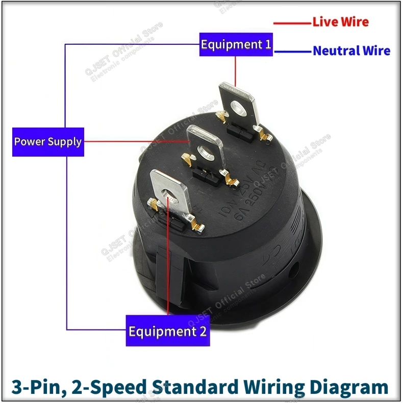 5 Stück KCD1 EIN-AUS-EIN 2/3/4-Pin 2/3-Positionen Einrastbarer 6A 220V Grüner Roter LED Runder Wippschalter für Haushalt DIY Ersatz – Detail 5