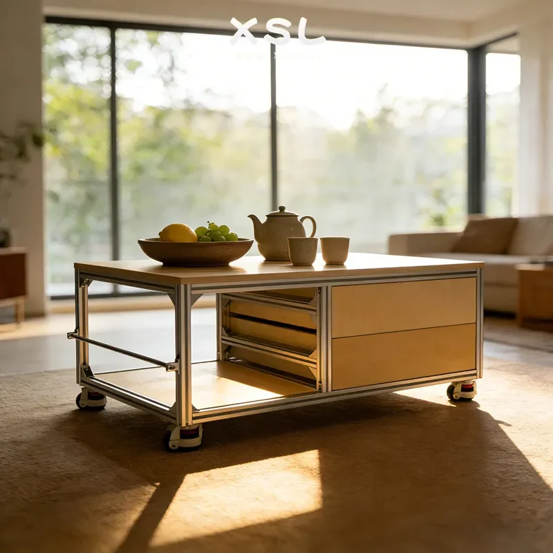 Mobile Birch Ocean Board Bucket Cabinet Tea Table Multi Functional Dining Table Living Room Coffee Table Aluminum Profile