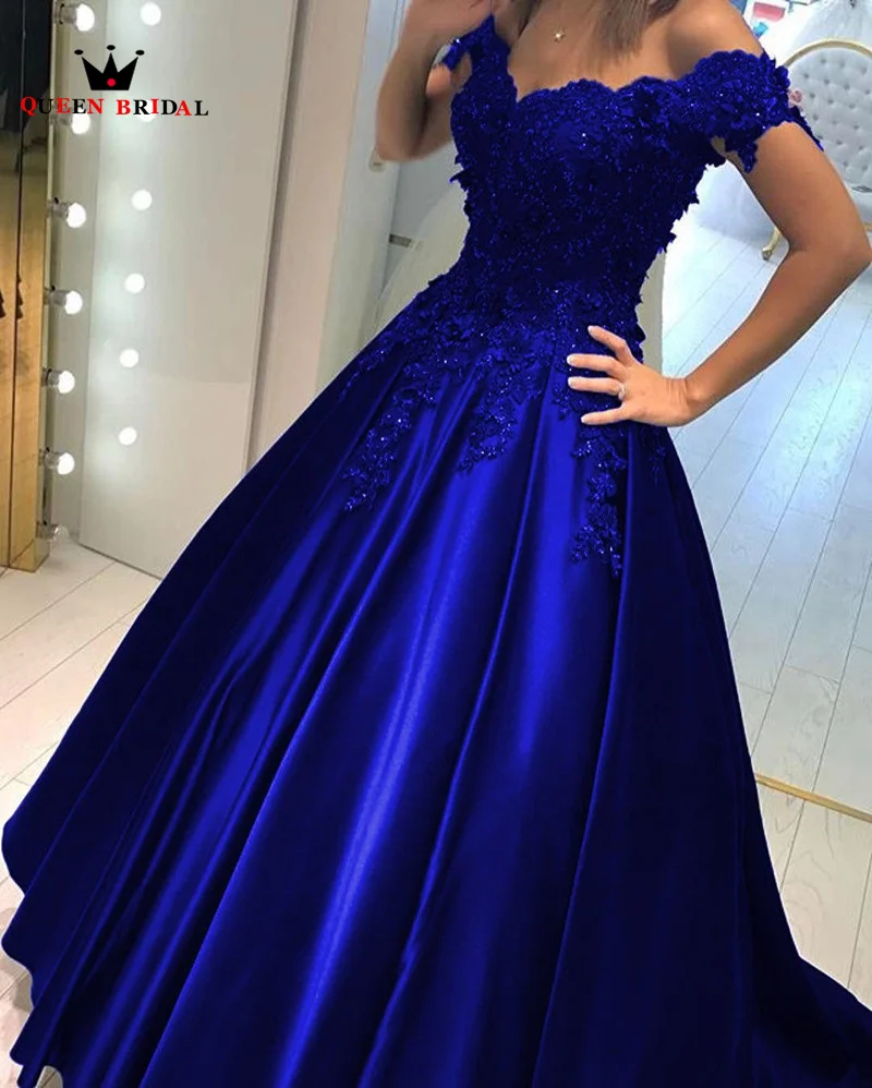 

Blue Satin Lace Appliques Quinceanera Dresses Ball Gown Beaded Sequins Sweet 16 Dresses vestido de bar mitzvah Custom Made LJ02