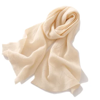 女性用透かし彫りニットスカーフ、100% ピュアウール、暖かく保つ、新しい、春、秋、冬