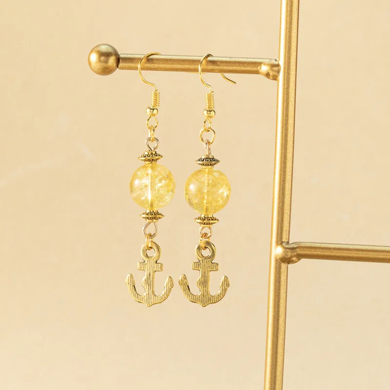 Women Earrings Natural Citrine Crystal 10 MM Beads Stone Dangle Long Lady Earrings Jewelry Fashion Jewelry