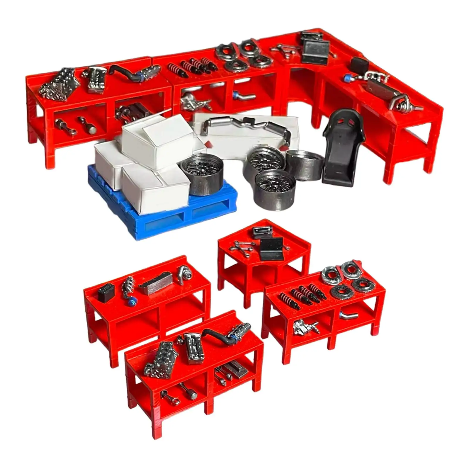 1/64 Diorama Garage Accessories Set,Simulation Creative Hand Painted Photography Lightweight Auto Repair Shop Scene Miniature