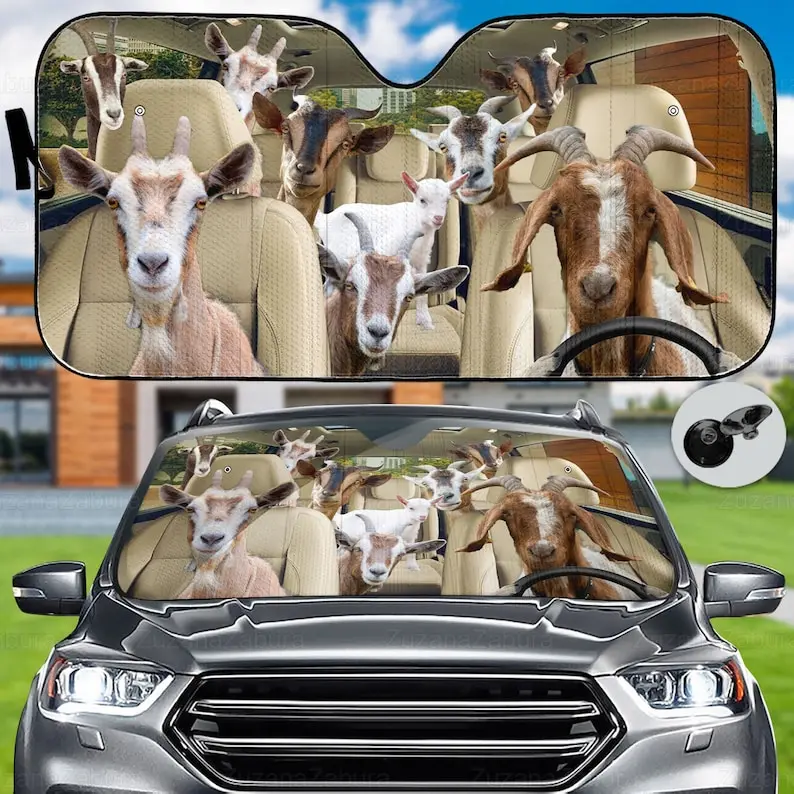 Goat Family Car Sun Shade, Funny Goat Sun Shade, Goat Car Windshield, Farm Sunshade, Animal Farm Gift, Animal Car Sun Shade