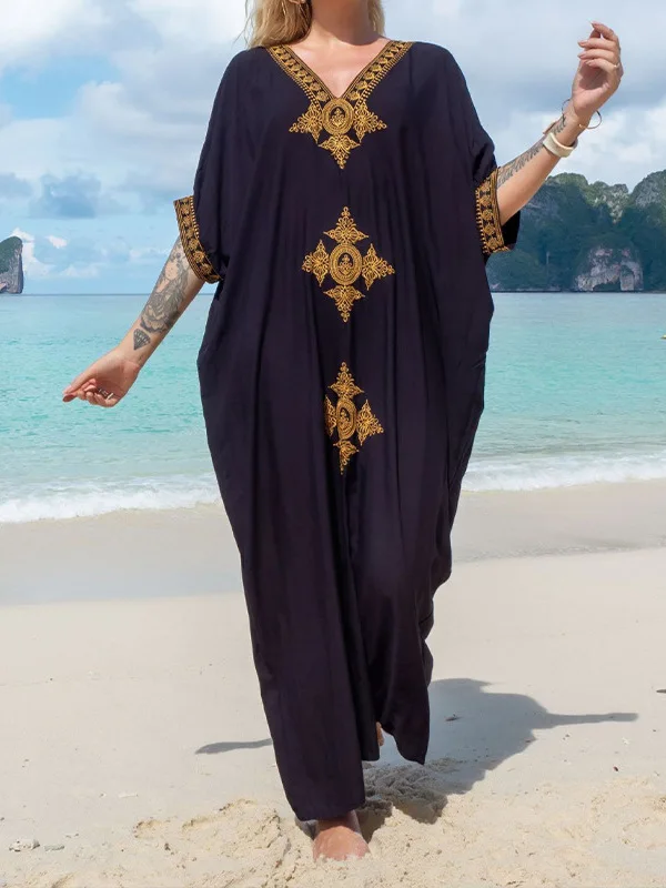 Ladies' Embroidered Beach Cover irt Loose Vaion Beach Outerwear Casual Lightweight Women's Clothing Beachwear