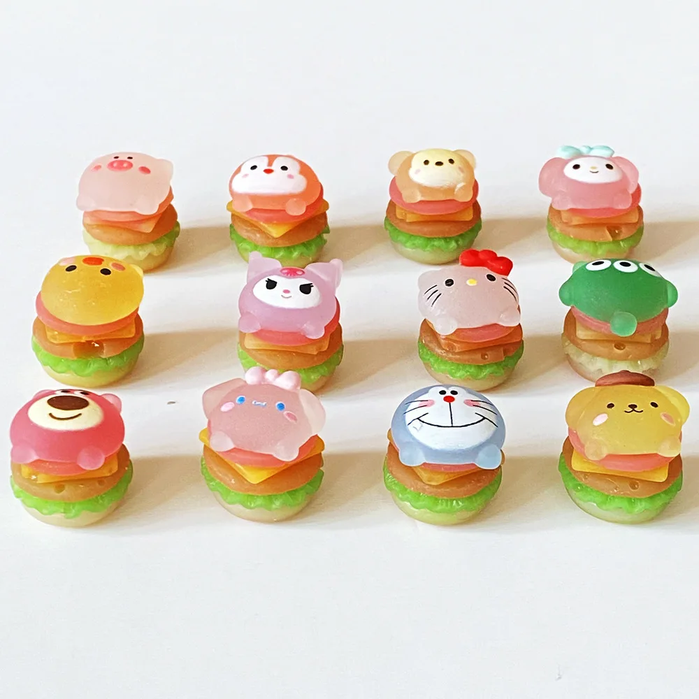 50pcs Cartoon Luminous Animal Kitten Bear Bunny Burger Resin Charm DIY Crafts Supplies Micro Landscape Decoration 1.7x2.0x2.0cm