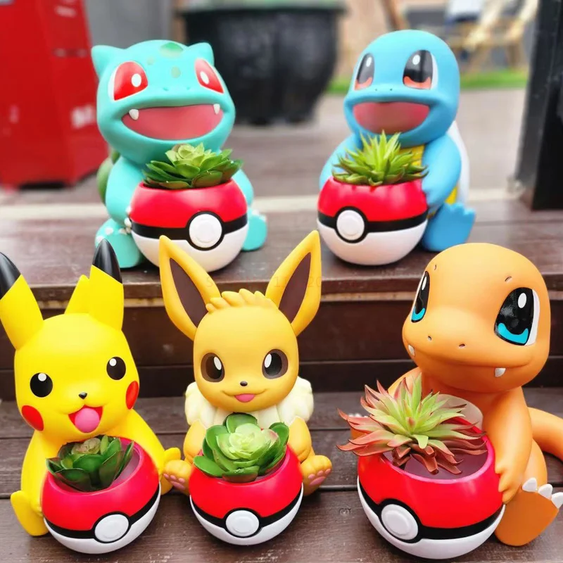 Pokemon Anime Kawaii Flowerpot Charmander Squirtle Bulbasaur Potted Figure Cartoon Canister Model Statue Doll Toys Decorations