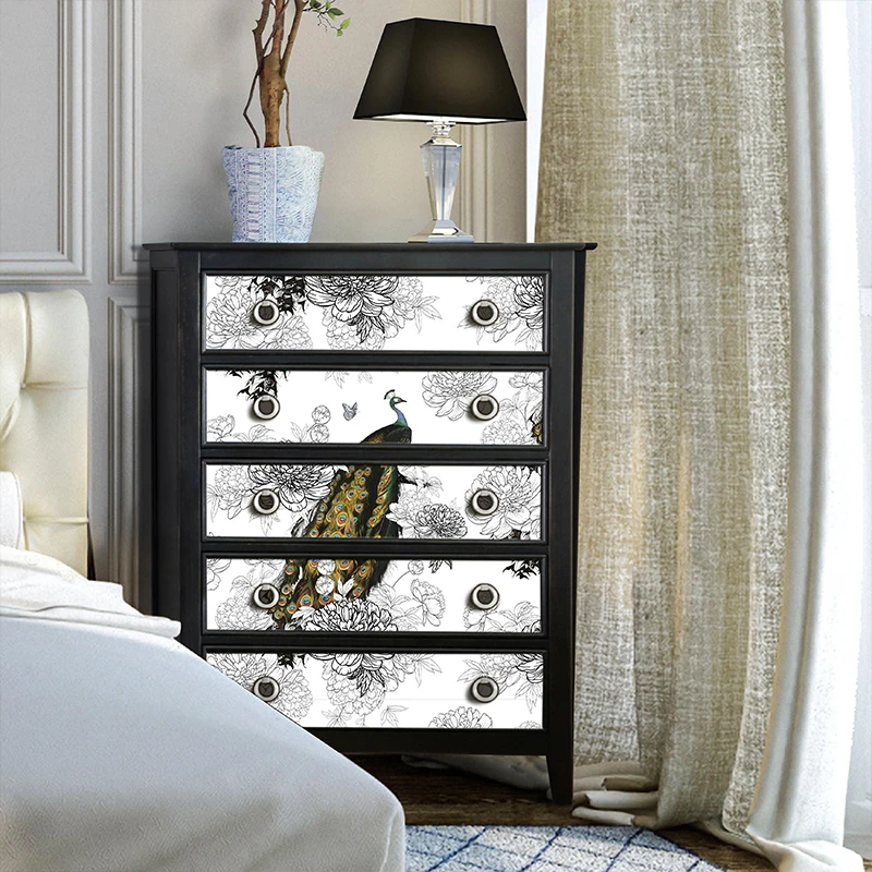 Elegant White Floral Butterfly Peacock Waterproof Self-Adhesive Wallpaper Peel and Stick Removable Vinyl Wall Decor