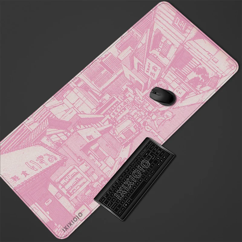 

Коврик для мыши Gamer Anime Pink Japanese Street printon demand Коврик для мыши XXL Натуральный каучук Мягкие нескользящие коврики для мыши