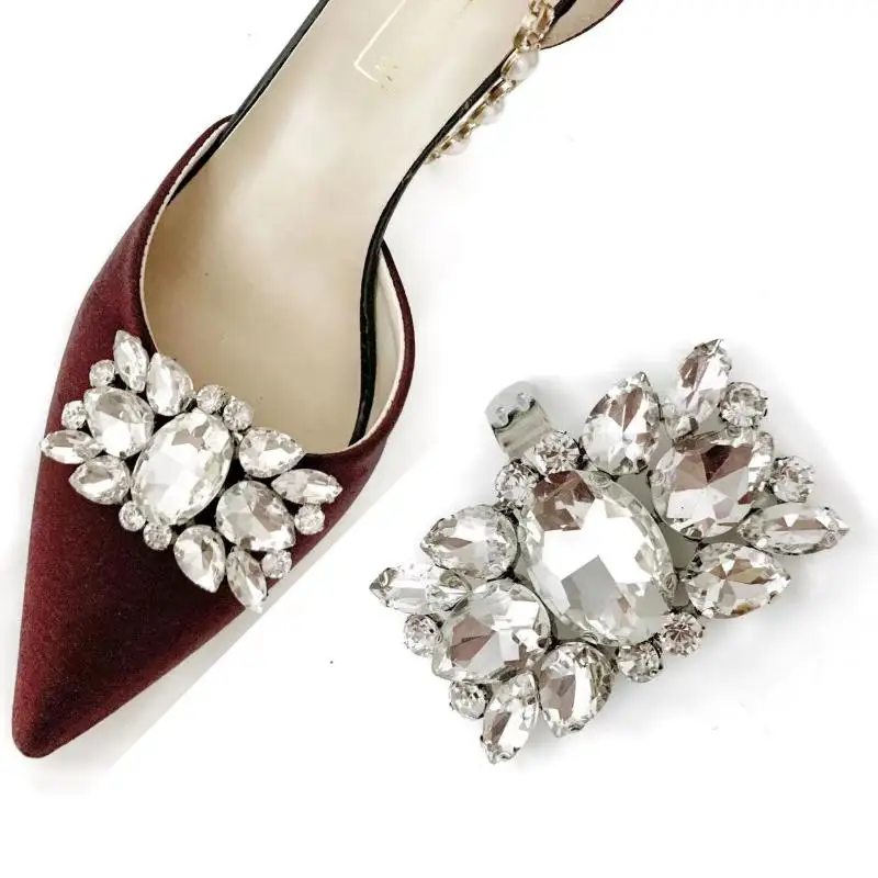 1Pcs Fashion Shiny Crystal Shoes Decorations Clip Women Shoe Buckle Accessories High-heeled Square Rhinestones Removable Shoes D