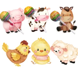48pcs Carton Animal Lollipop Cards Farmland Candy Packaging Holder For Kids Farm Animal Birthday Party Supply Candy Accessories
