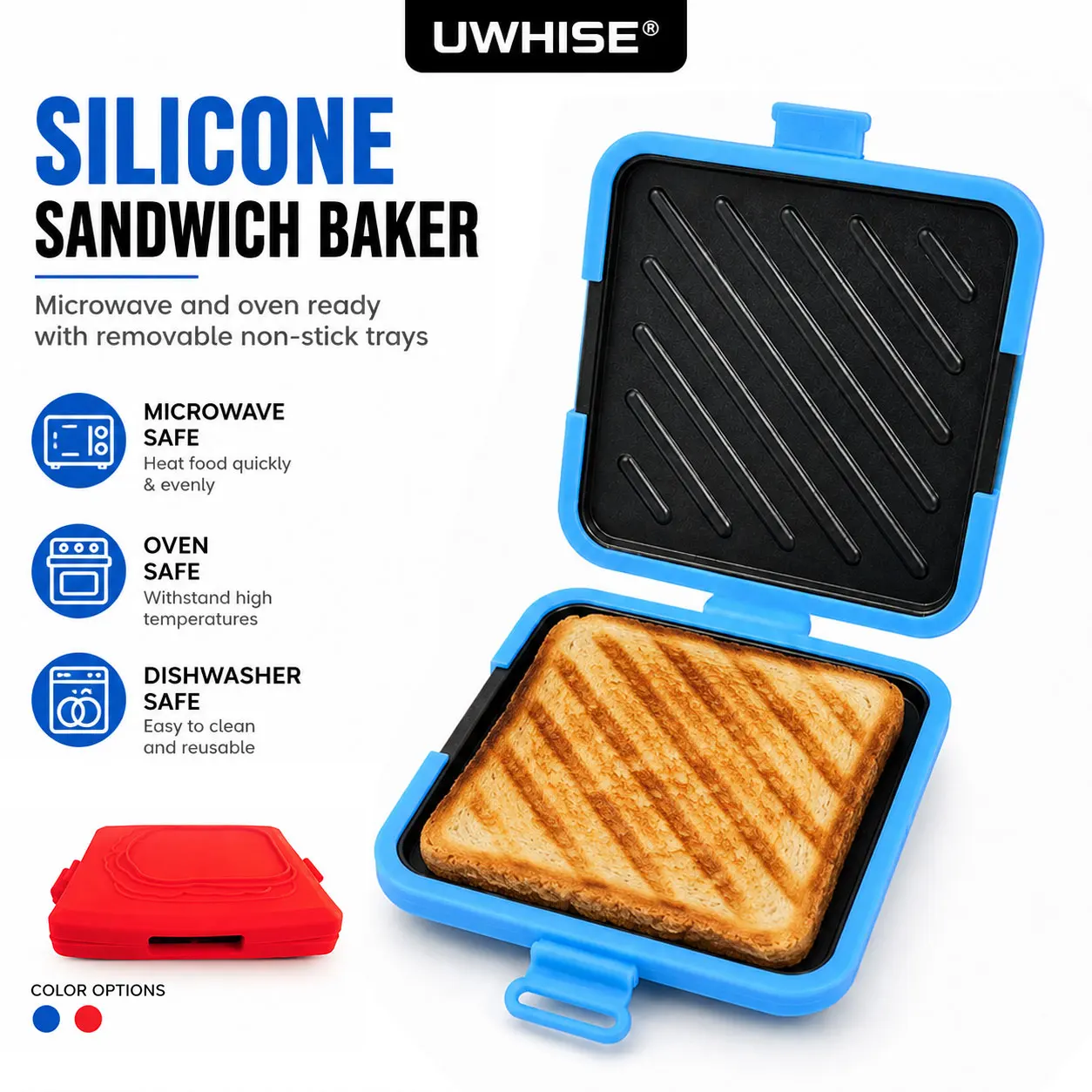 Uwhise Silicone Microwave Sandwich Maker Crisp Toasted Bread Removable Non Stick Bread Toaster Panini Press Fast Breakfast Tool
