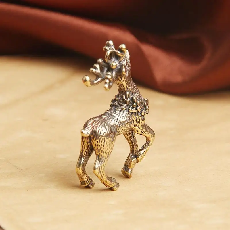 Solid Brass Sika Deer Figurine Sleek Finish Durable Ornament for Home Office Desktop Reception Desk Decor