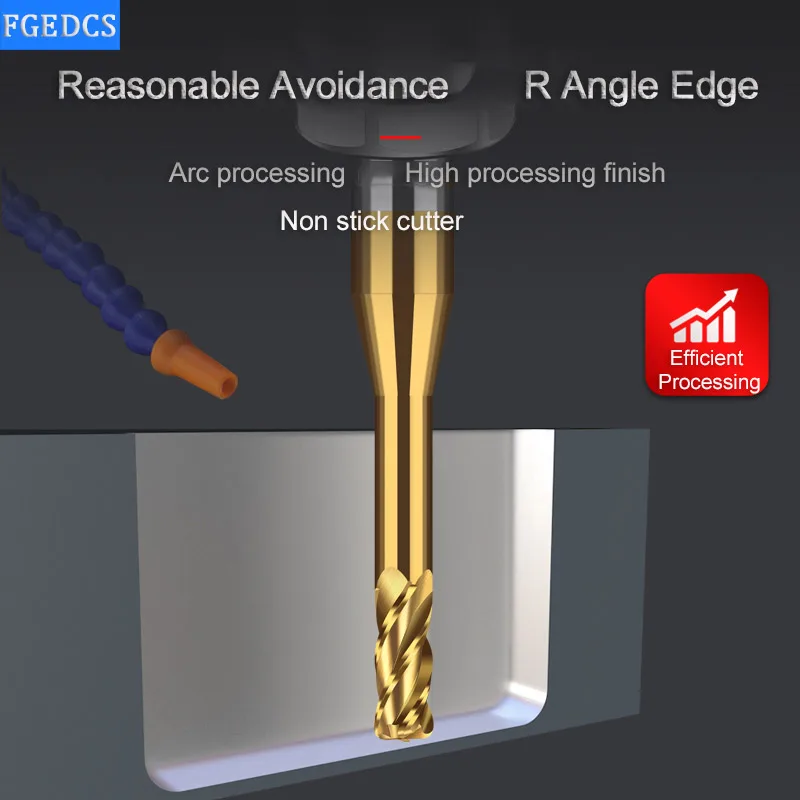 Micro Corner Radius End Mill Long Neck 1mm 1.5mm 2mm R0.1 R0.2 Mini Carbide CNC Cutting Deep Groove Corner Roughing Tool 4 Flute