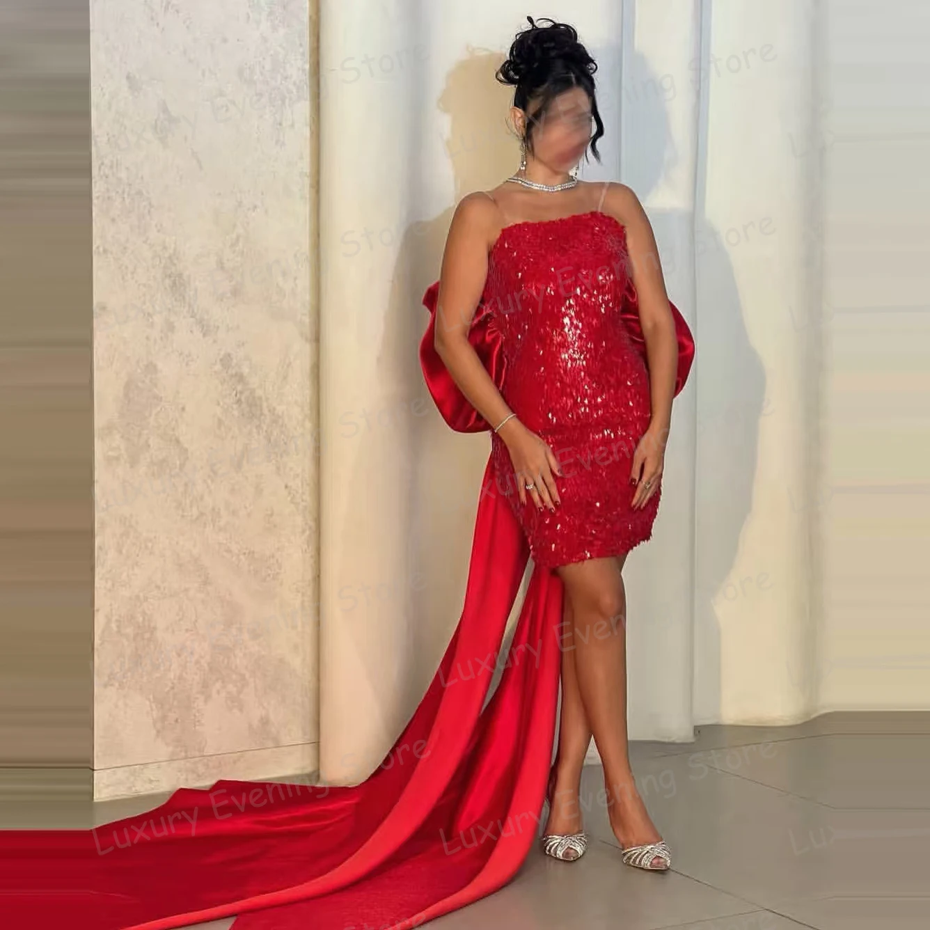 

Luxury Red Cocktail Dresses Mermaid Woman's Sexy Short Shiny Prom Gowns Sequined Fashion 2025 Party Vestidos De Noche Customized