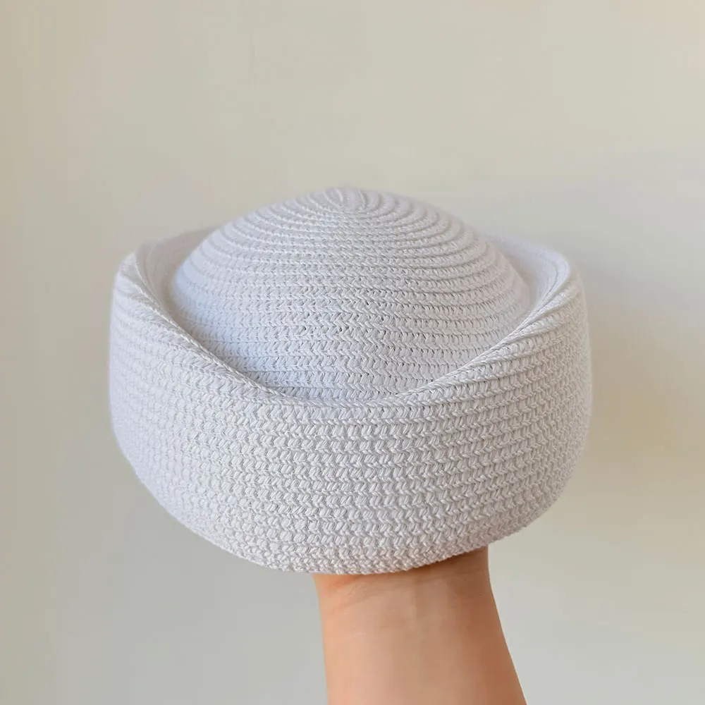 Sommermode Papierstrohhut Tropfenform Damen Stewardess Baskenmütze Sonnenhut Flugbegleiterin Vintage Pillbox Hut Bonnet Enfant – Detail 15