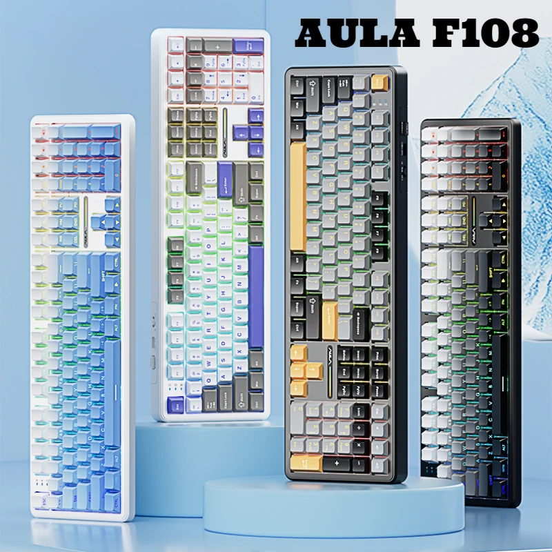 

AULA F108 Mechanical Keyboard Customized BT 2.4G 1K Polling Rate Hot Swap RGB Gasket Structure Wireless Gaming Keyboard 108key