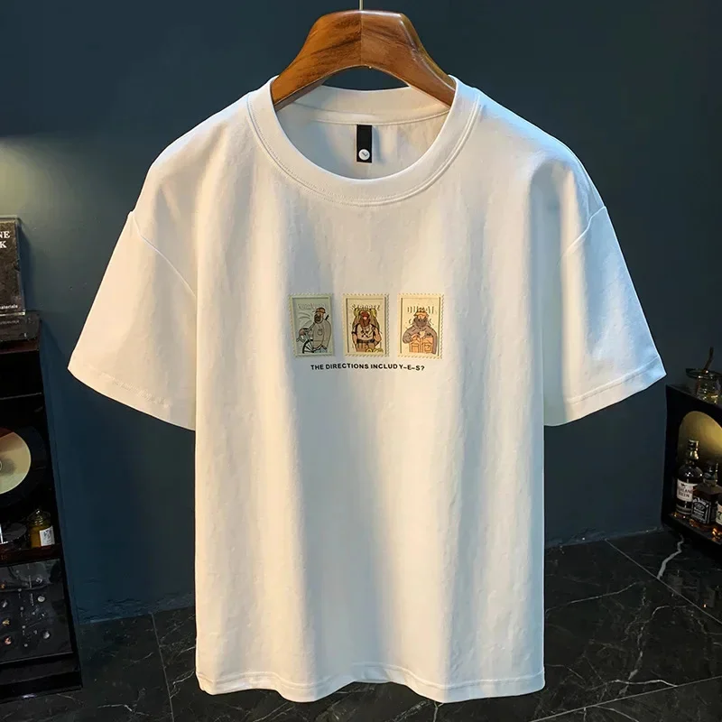 Fashion T-shirt for men in summer 2026, thin design with leather printing, casual loose and versatile short sleeved men's top