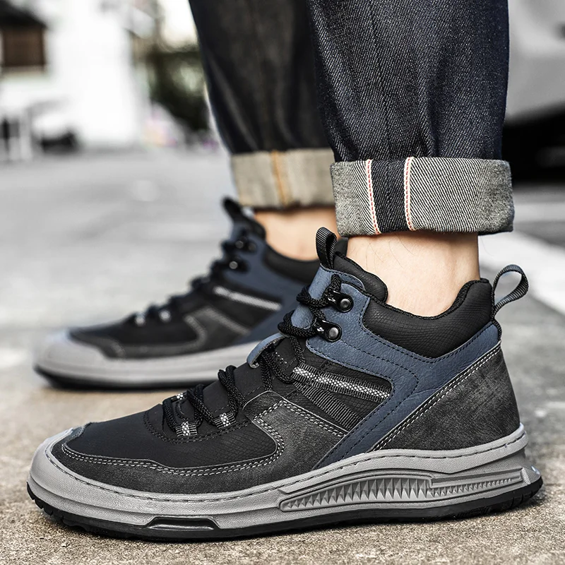 Hiking  High Top Boots Men's Fashion Motorcycle Ankle 2025 Winter Boots Lace Up Botas Cowboy shoe chelsea men boots platform