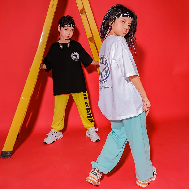 Kid Hip Hop Clothing Reflective Graphic Tee Oversized T Shirt Streetwear Jogger Sweat Pants for Girl Boy Dance Costume Clothes