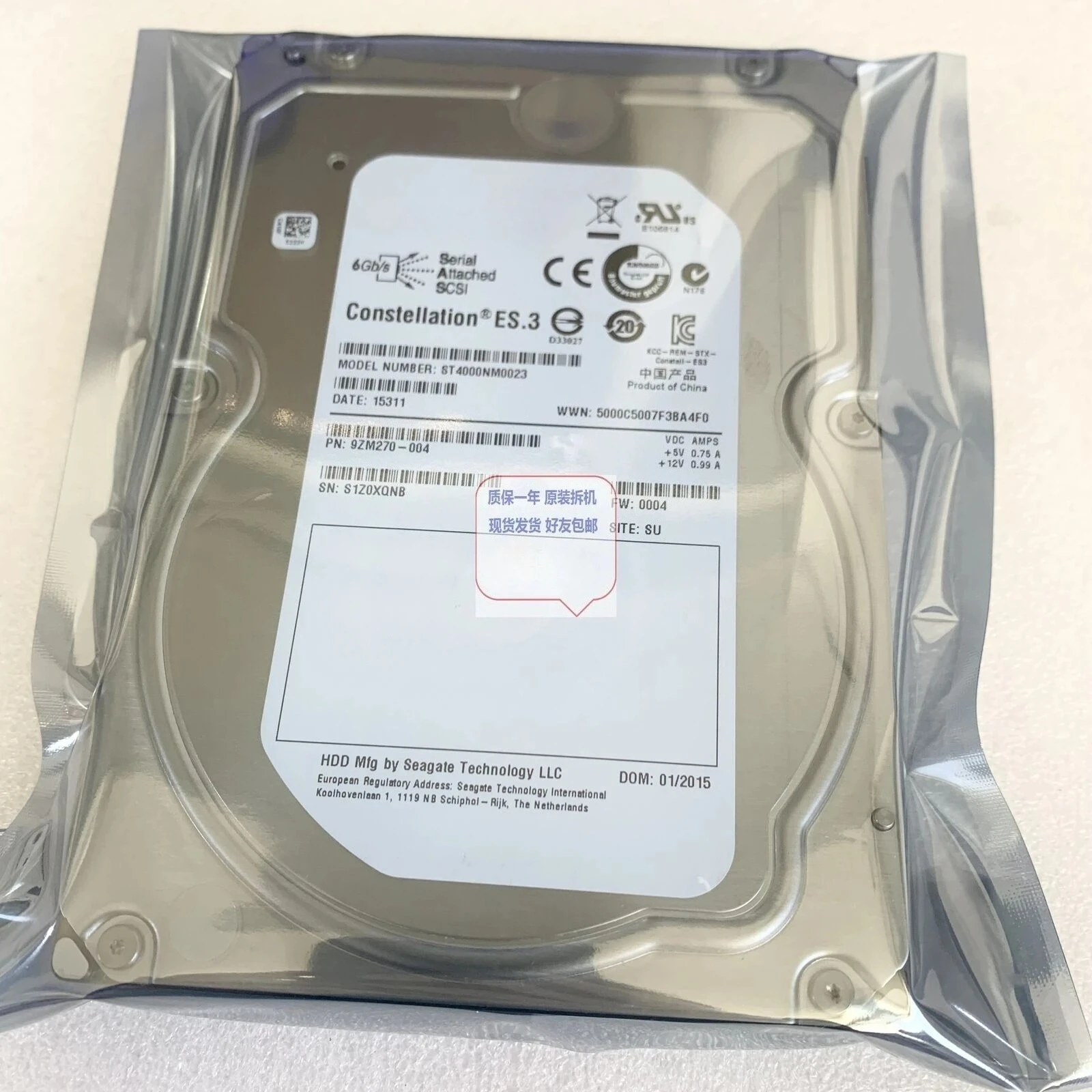 

ST4000NM0023 4TB SAS 7.2K Server Hard Drive Used