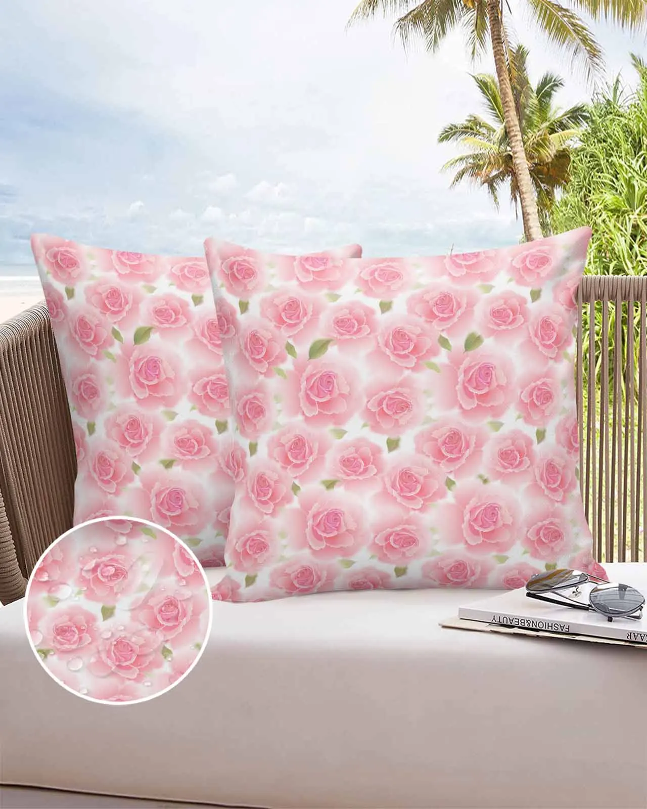 2/4 Pcs Pink Flower Roses Texture Waterproof Pillowcase Office Sofa Throw Pillow Case Car Cushion Cover Home Decor