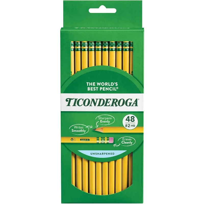 

TICONDEROGA Wood-Cased Pencils, Unsharpened, 2 HB Soft, Yellow, 48 Count, 6 Packs, 288 Total Pencils