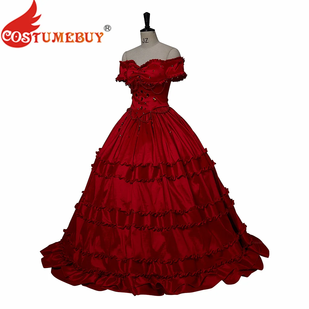 Medieval Renaissance Off-shoulder Red Wedding Dress Victorian Ball Gown Women's Retro Gothic Red Prom Party Dress