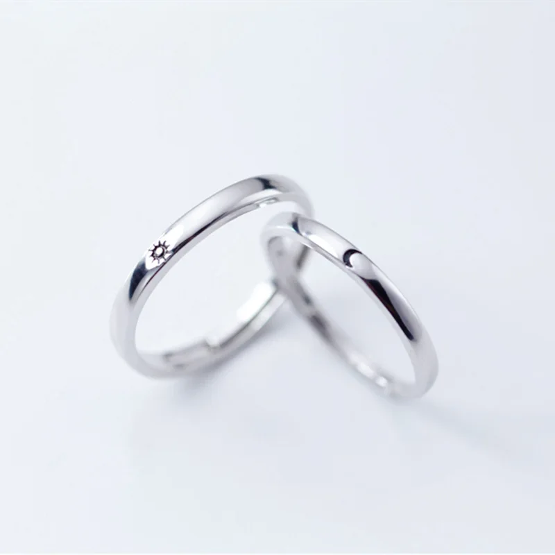 Klassischer offener Paarring mit Sonne und Mond für Damen und Herren, romantisch, schwarz, weiß, passender Fingerring-Set, Schmuck, Hochzeitstag, Geschenke – Detail 2