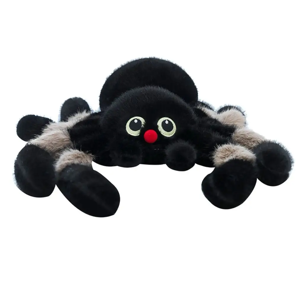 Holloween Decor-muñeco de peluche de araña de ojos de colores, simulación esponjosa de araña, juguete de peluche, colección de dibujos animados
