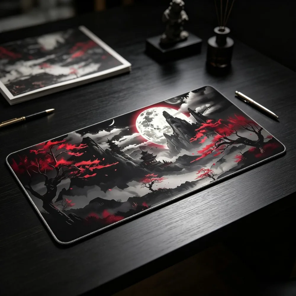 Oriental Ink Art TCG MousePad Extended DeskMat Stitched Edge Non‑Slip Rubber Base Keyboard Mat for Gaming Home Office CP Gamemat