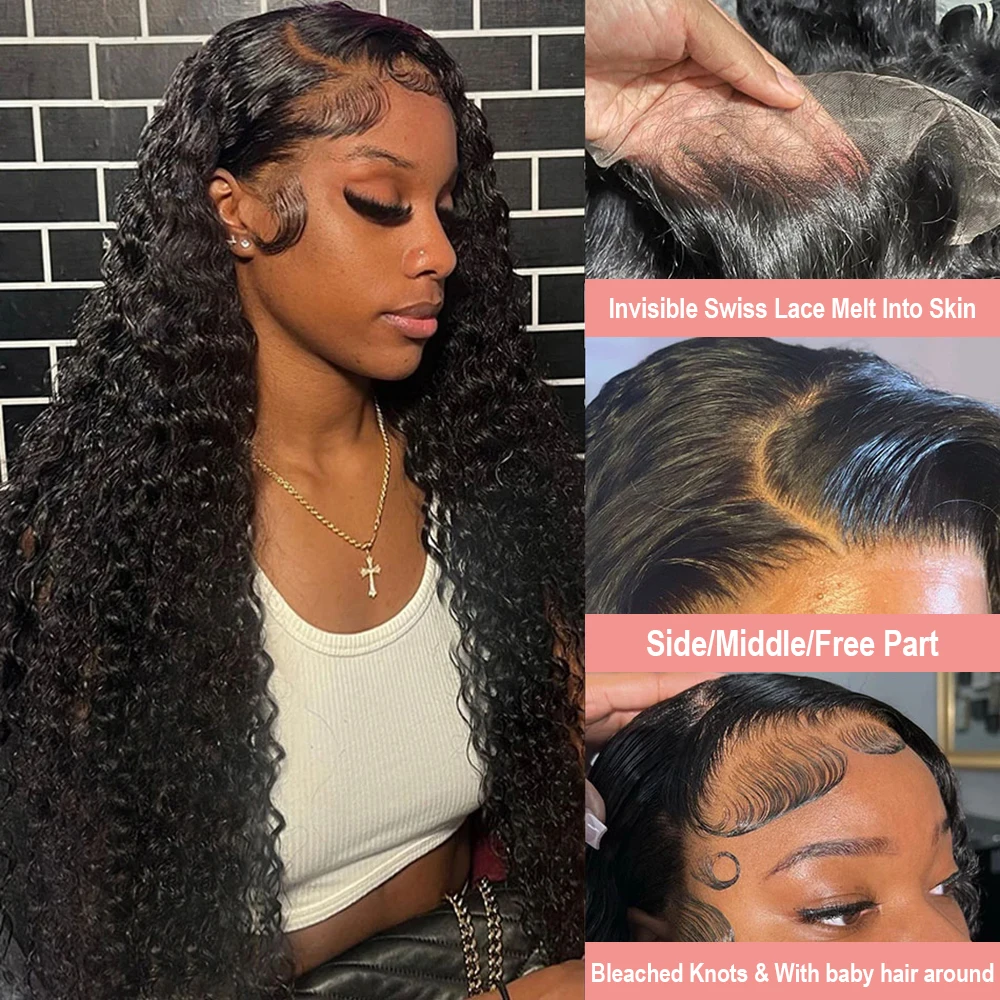 ルーズウォーターウェーブレースフロントウィッグ透明13x4 13x6 HDレースフロントディープウェーブカーリー人毛ウィッグ女性用300%密度