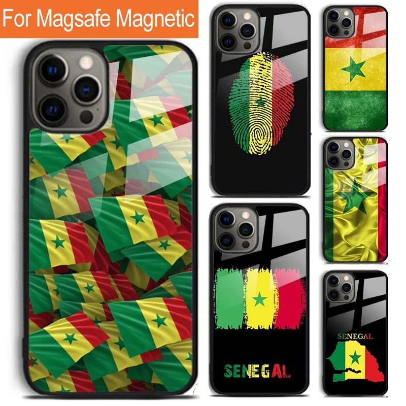 Senegal Flag Phone Case For iPhone 16 15 14 13 12 11 Pro Max Plus Magsafe Magnetic Wireless Charging Cover