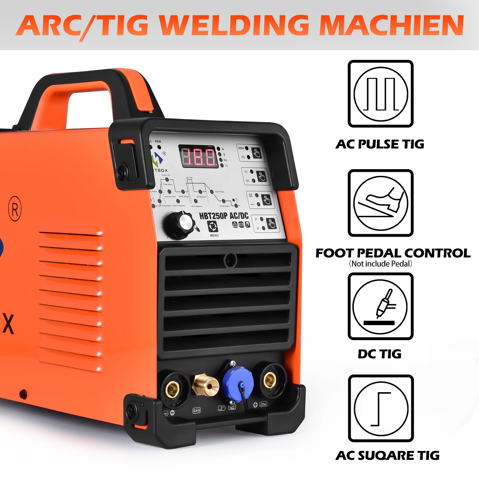 HITBOX AC/DC Aluminium Tig Welding Machine HBT250P HF TIG/MMA ARC Stick Welder with Pulse Argon Welding IGBT Inverter 2T/4T