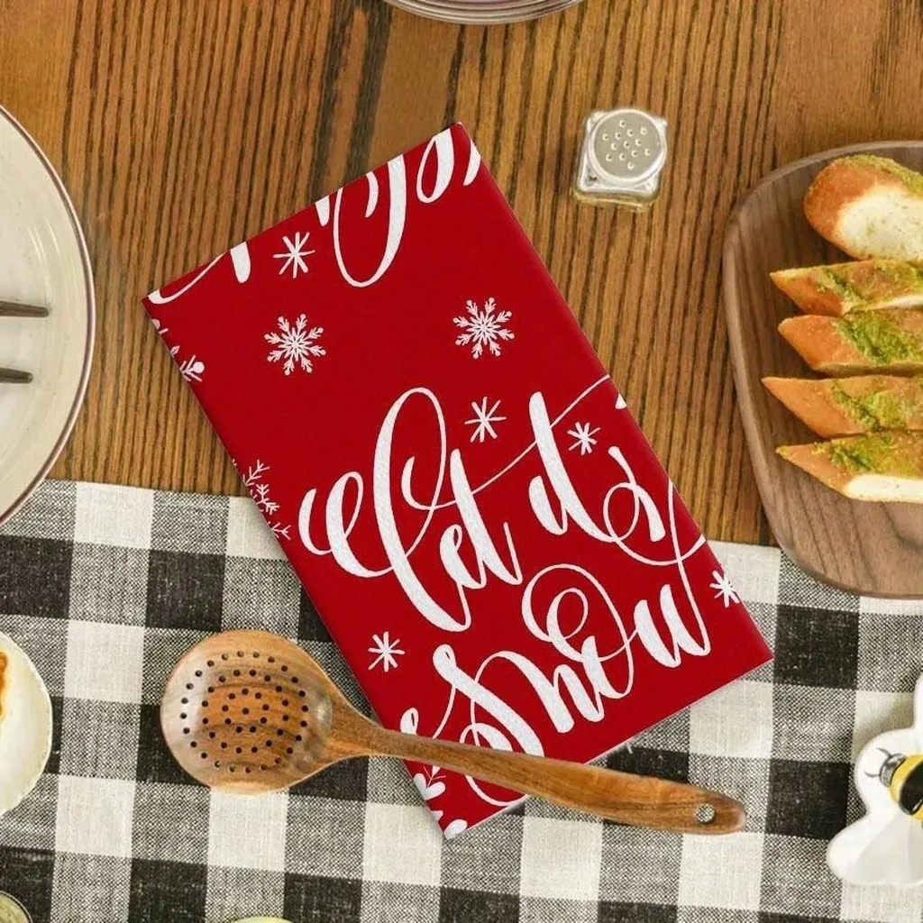 Kitchen Hand Towels Printed Christmas Decorative Towels Dish Cloths Machine Washable Christmas Cleaning Towels For Countertop
