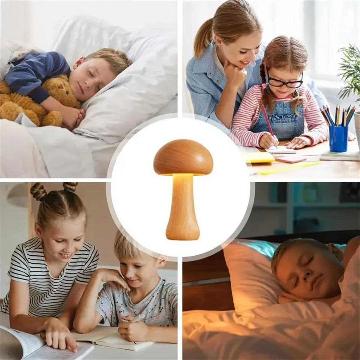 Mushroom Touch Lamp Kids Nightlight Table Lamp Wooden Desk Lamp LED Lights Ambient Lighting Night Lights Rechargeable