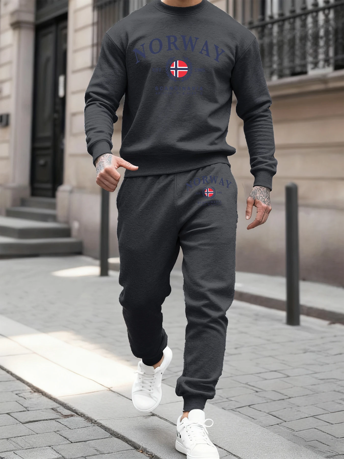 

Norway Scandinavia Flag Creative Prints Men Sportswear Comfy Fleece Sweatshirt Set Street Casual Pullovers Warm Soft Sweatpants