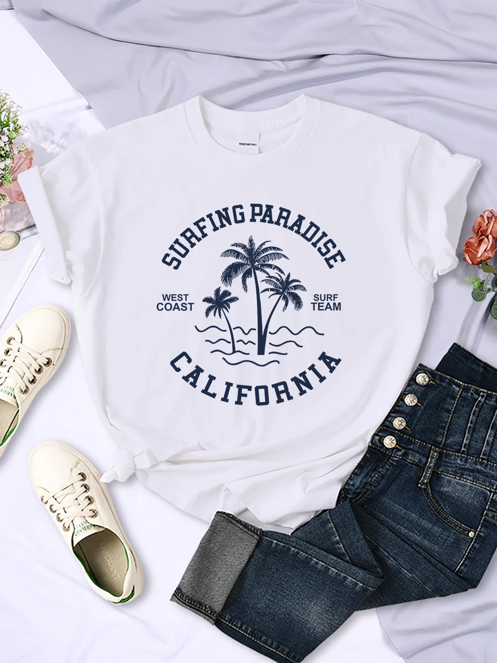 Surfing Paradise West Coast California Print Women Tshirt Breathable Short Sleeve Fashion Cool Streetwear Casual O-Neck Tshirt