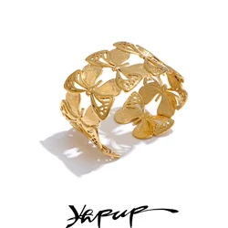 Yhpup New Stainless Steel Metal Butterfly Insect Big Cuff Adjustable Bracelet Bangle Charm Fashion Wrist Jewelry Trendy Gift
