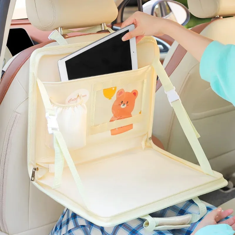 Multifunctional Car Steering Wheel Storage Bag Cute Cartoon Car Seat Back Hanging Bag Car Folding Table Storage Bag Accessories