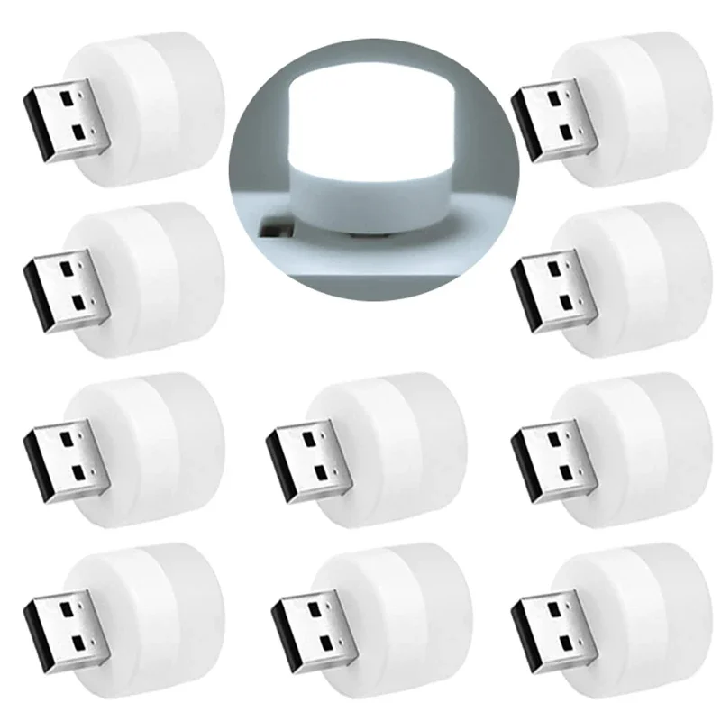 10pcs Mini USB Plug Lamp 5V 1W Super Bright Eye Protection Book Light Computer Mobile Power Charging USB Small LED Night Light