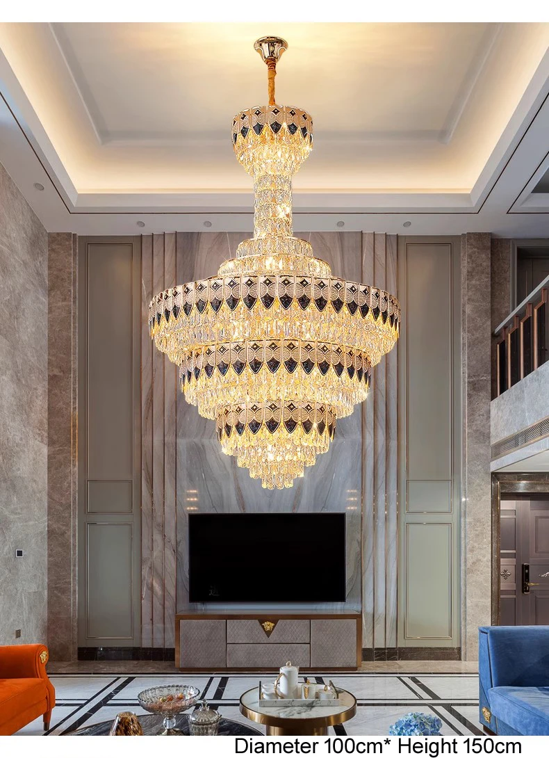 Golden Long Crystal Chandeliers Lights Fixture American Sea Shell Ceiling Chandelier Living Dining Room Hotel Stairways Lustres