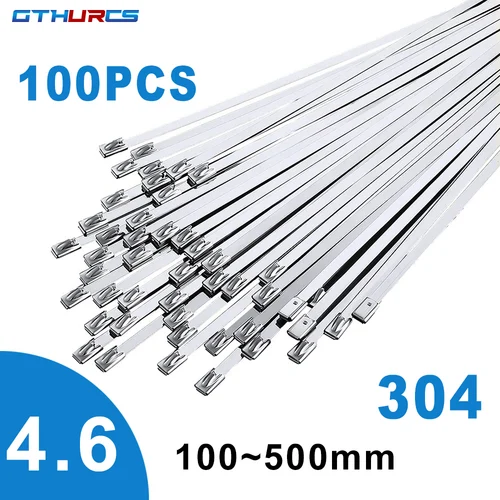 100 Uds 4,6mm 7,9mm 304 bridas de Metal de acero inoxidable bridas de Cable autoblocantes multifuncionales Zip envoltura de escape bloqueo recubierto